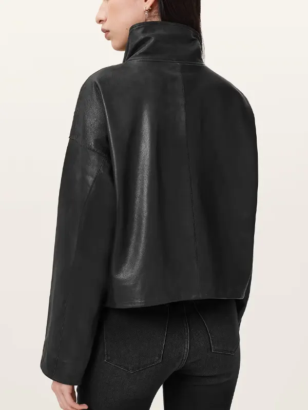 Ryder Funnel Neck Leather Jacket Back