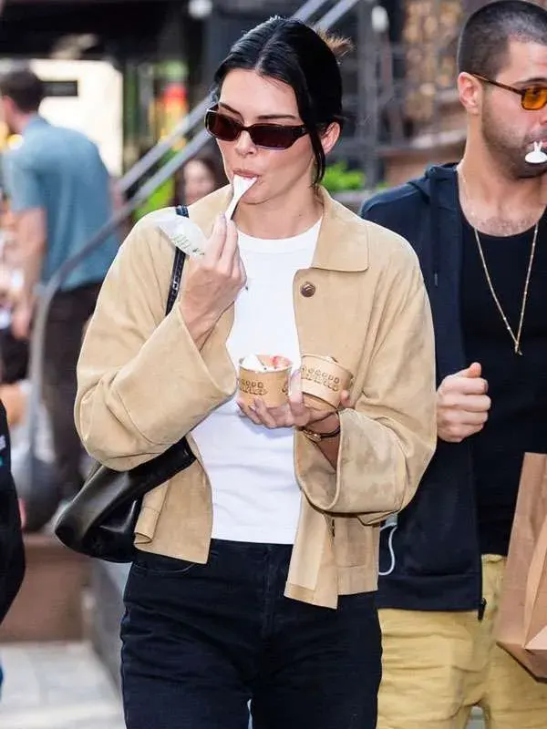2025 Kendall Jenner Suede Leather Jacket
