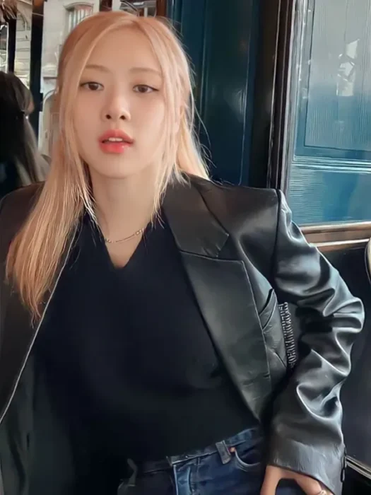 Blackpink Rose Black Leather Blazer
