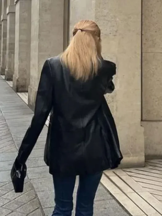 Blackpink Rose Black Leather Blazer Back