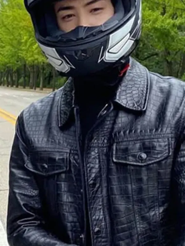 Cha Eun Woo Black Trucker Leather Jacket