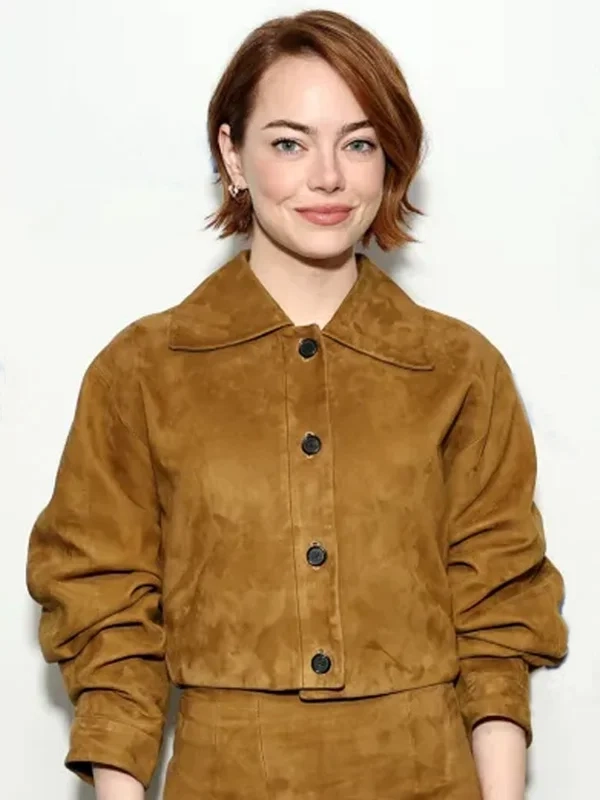 Emma Stone Brown Suede Leather Cropped Jacket