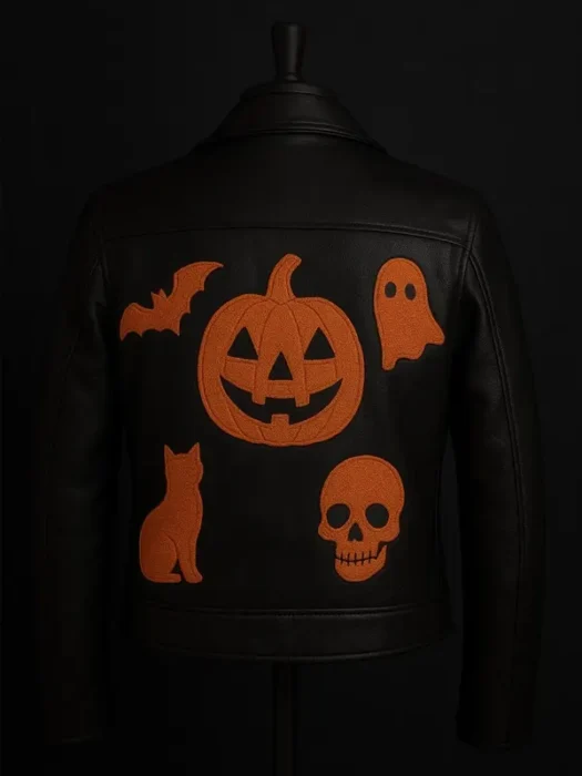 Halloween Black Leather Varsity Jacket
