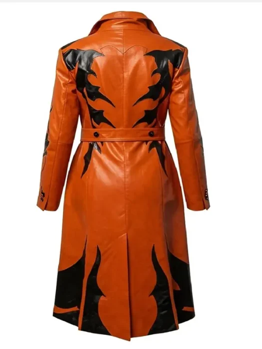 Halloween Costume Women Orange Leather Trench Coat