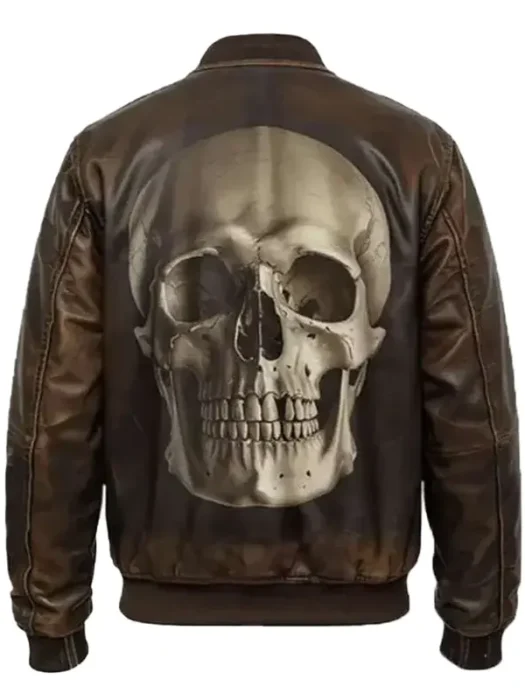 Halloween Skull Bomber Leather Jacket Back