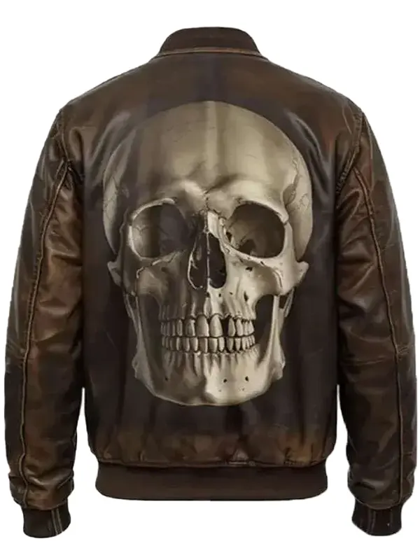 Halloween Skull Bomber Leather Jacket Back