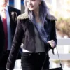 IVE Liz Black Fur Collar Black Suede Jacket