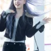 IVE Liz Black Fur Collar Suede Jacket