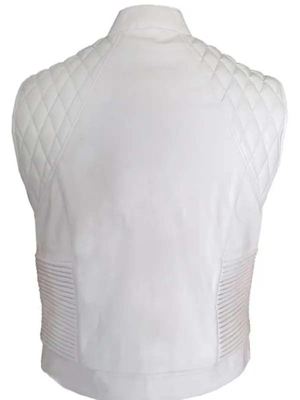 Justin Bieber Quilted White Leather Vest Back