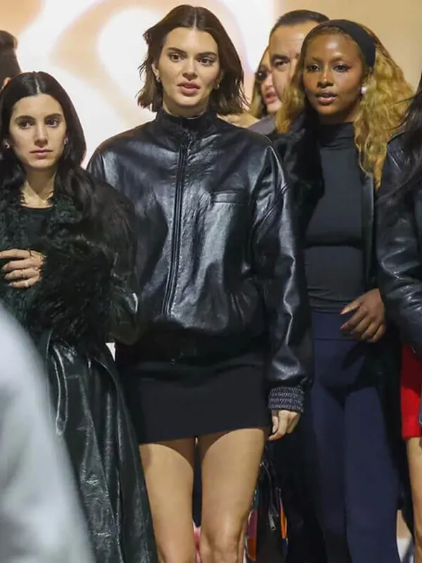 Kendall Jenner Black Bomber Leather Jacket
