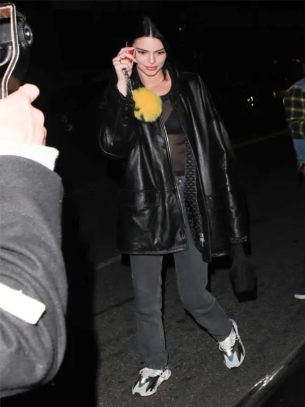 Kendall Jenner Black Plus Size Leather Winter Coat