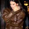 Kendall Jenner Brown Genuine Leather Jacket