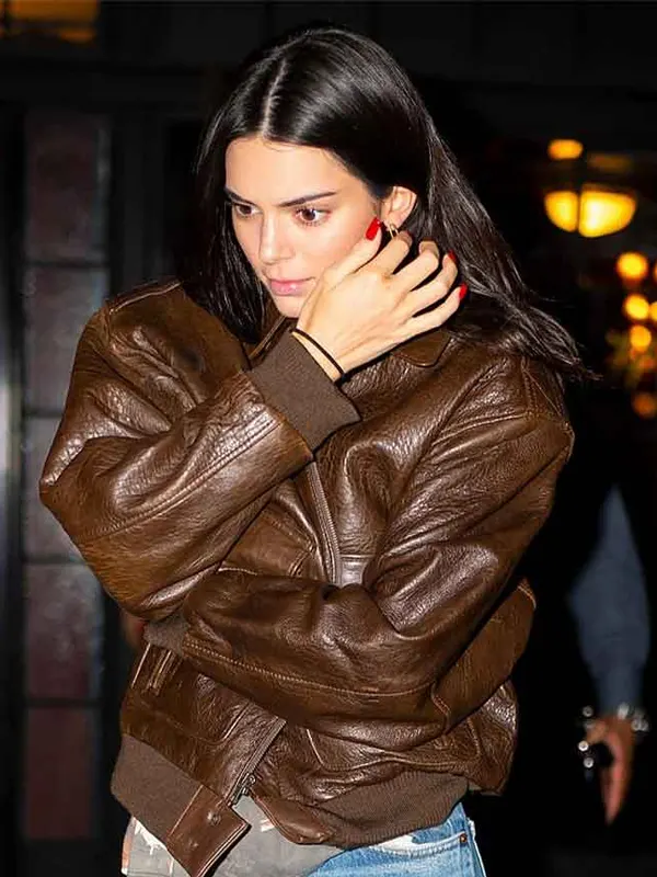 Kendall Jenner Brown Genuine Leather Jacket