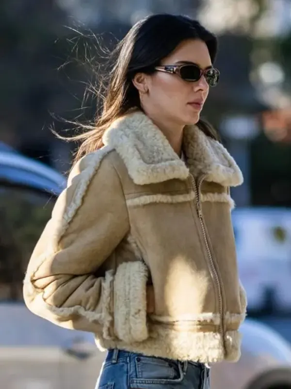 Kendall Jenner Brown Suede Shearling Jacket