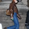 Kendall Jenner Genuine Brown Leather Jacket