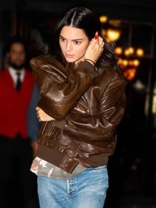 Kendall Jenner Leather Brown Jacket