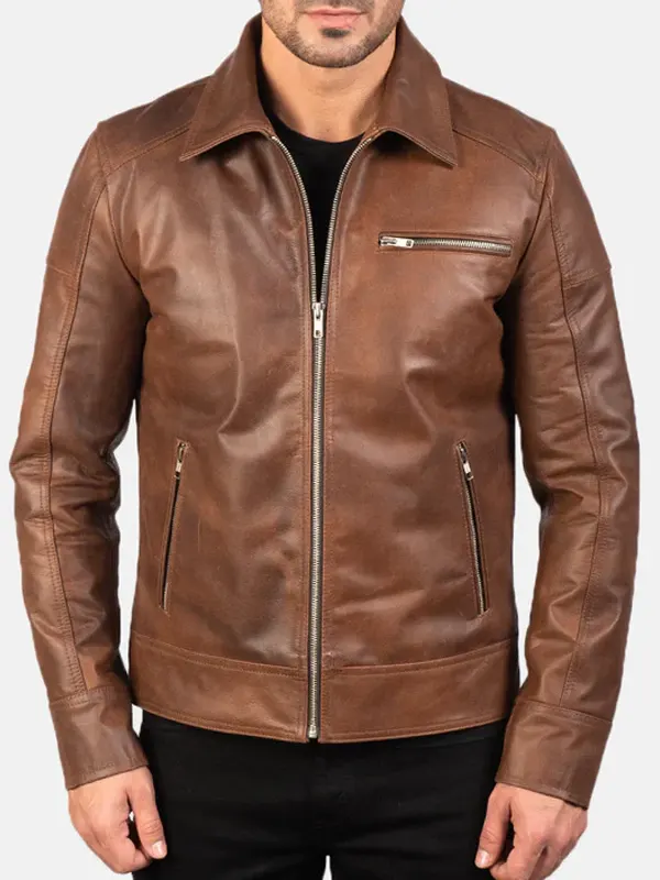 Lavendard Brown Leather Biker Jacket