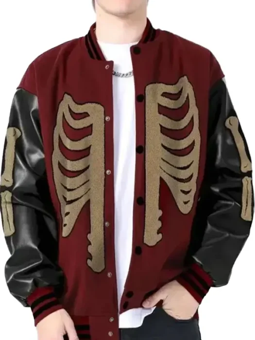 Mens Baseball Skeleton Varsity Jacket
