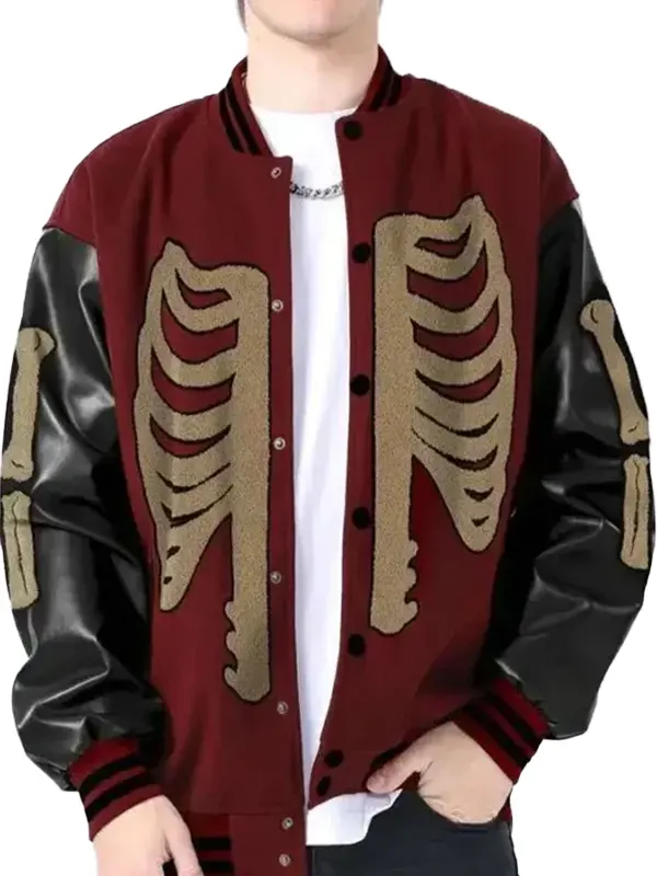 Mens Baseball Skeleton Varsity Jacket