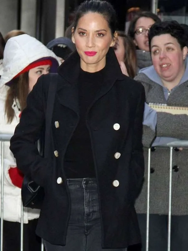 Olivia Munn NYC Street Style Black Wool Coat