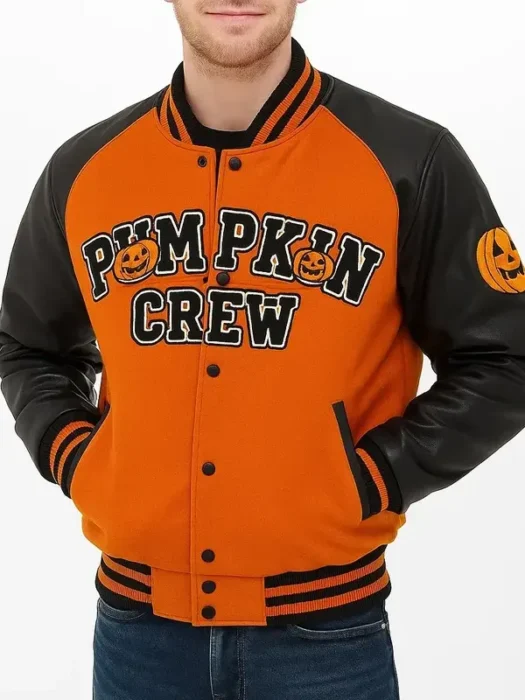 Pumpkin Crew Black and Orange Varsity Jacket
