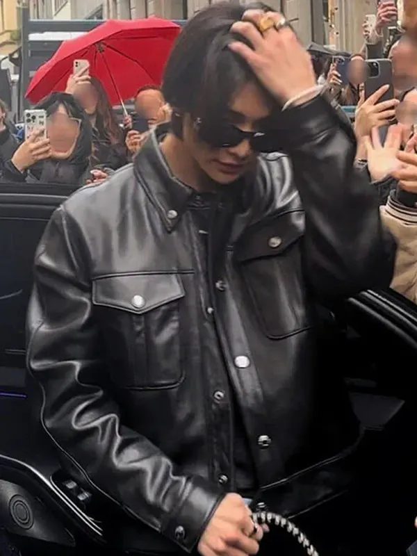 Stray Kids Hyunjin Trucker Leather Jacket