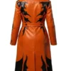 Womens Halloween Orange Leather Trench Coat Back