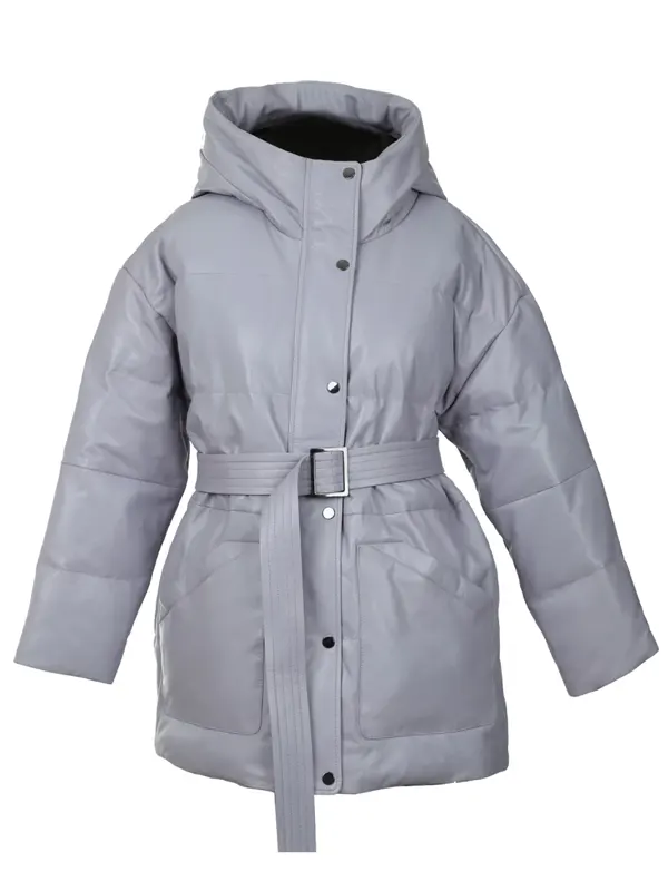Aurora Belted Leather Puffer Coat