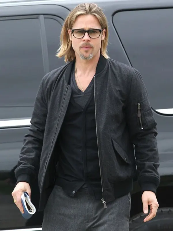 Brad Pitt Black Bomber Jacket