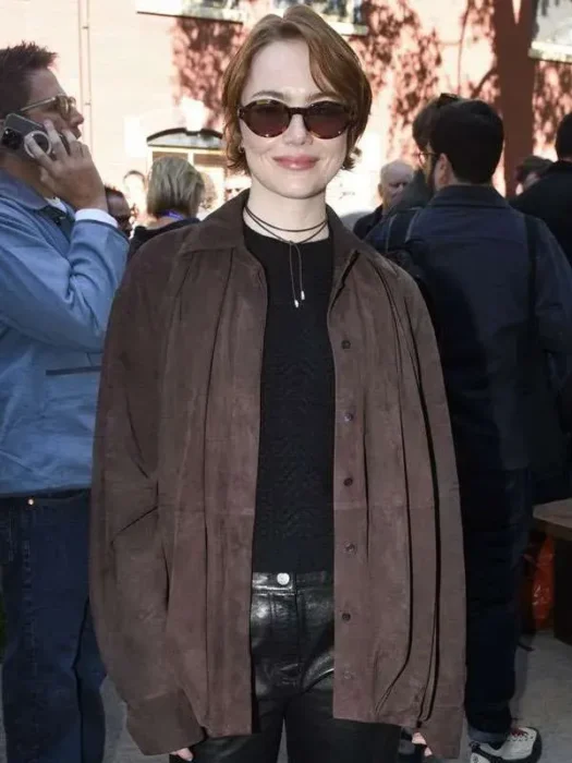 Bugonia Emma Stone Brown Suede Shirt