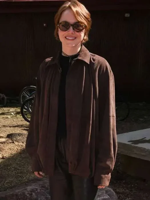 Bugonia Emma Stone Suede Shirt