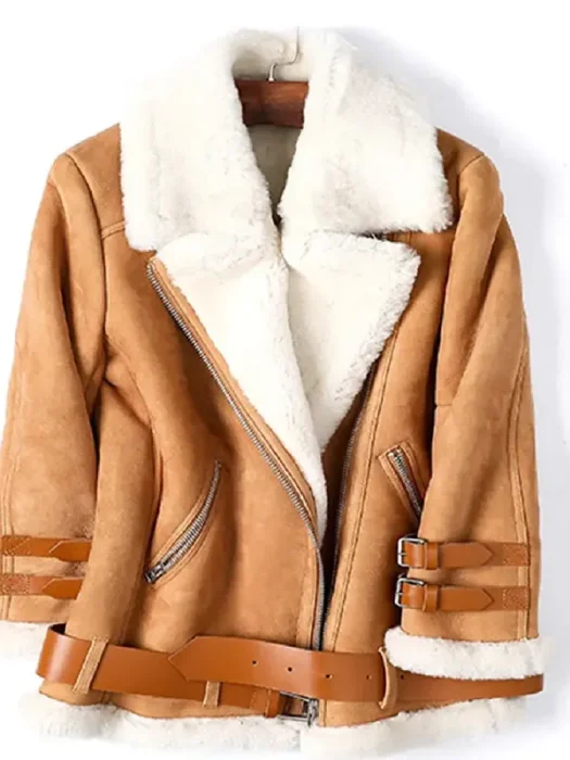 Ellie Goulding B3 Brown shearling Leather Jacket