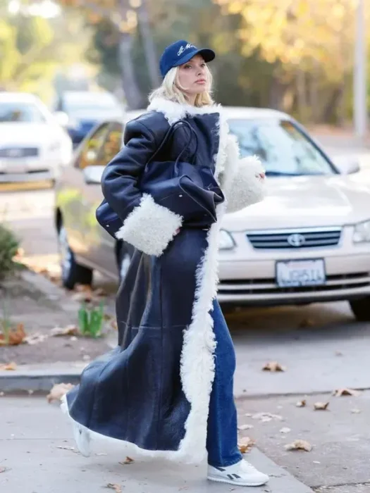 Elsa Hosk Black Shearling Coat