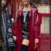 Emily In Paris Mindy Chen Maroon Leather Coat