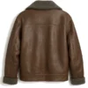 Emma Mackey Ella McCay Brown Shearling Leather Jacket Back