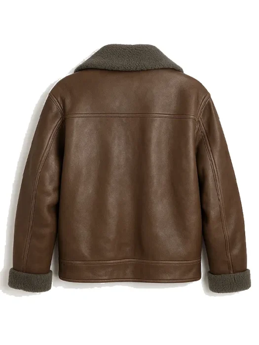 Emma Mackey Ella McCay Brown Shearling Leather Jacket Back