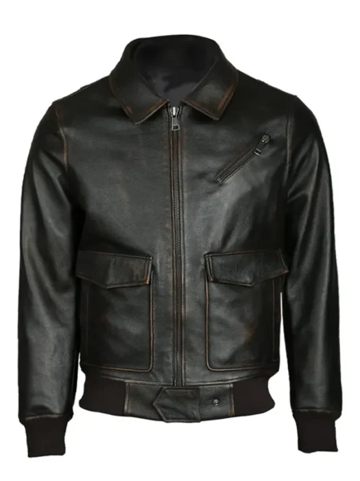 Ethan Aviator Black Bomber Leather Jacket