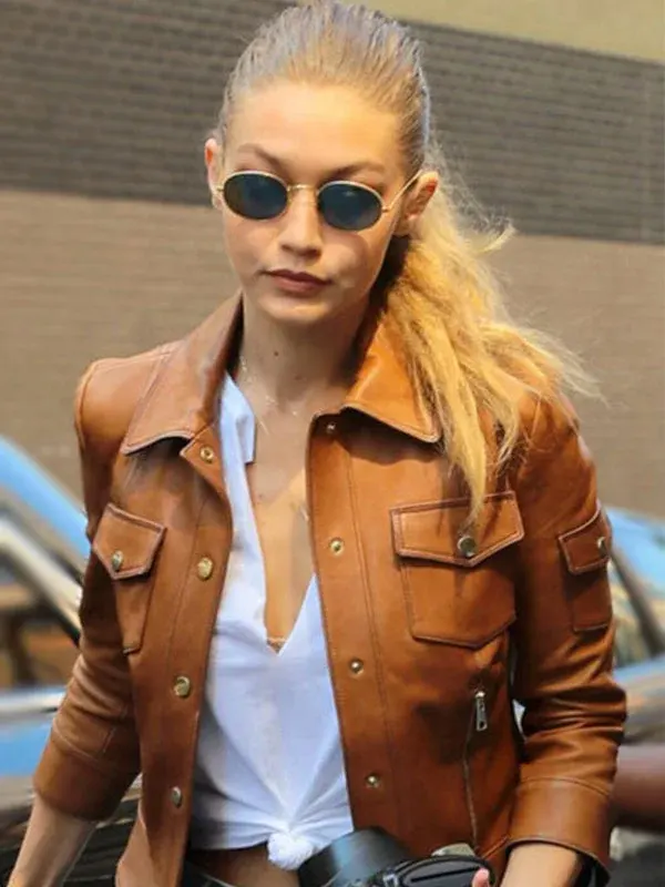Gigi Hadid Genuine Brown LeatherJacket