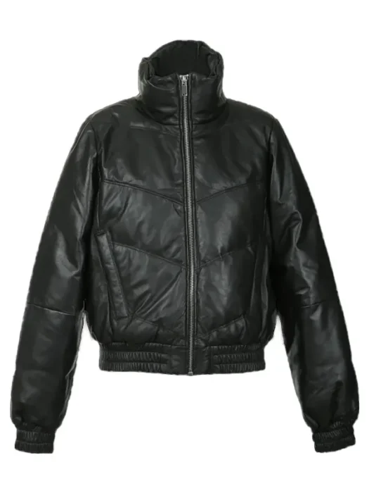 Iris Leather Puffer Bomber Jacket