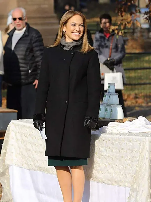 Jennifer Lopez Black Wool Long Coat