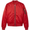 Karlie Kloss Polyester Red Bomber Jacket