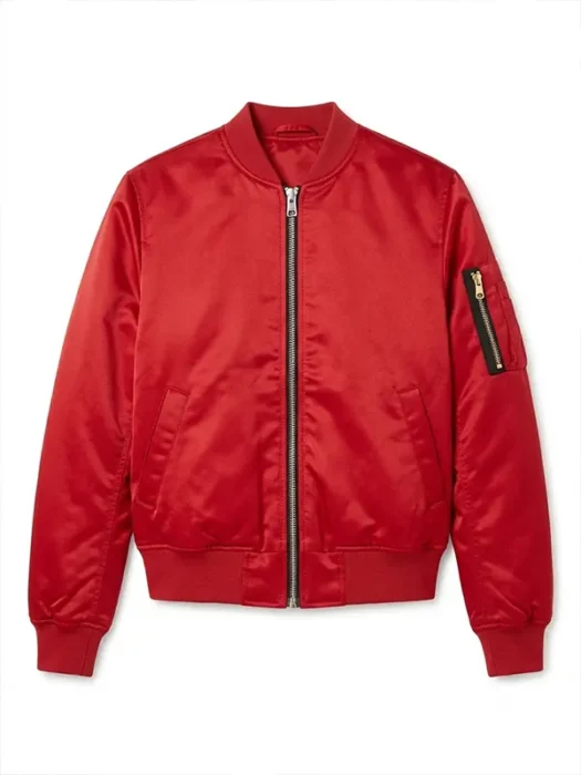 Karlie Kloss Polyester Red Bomber Jacket