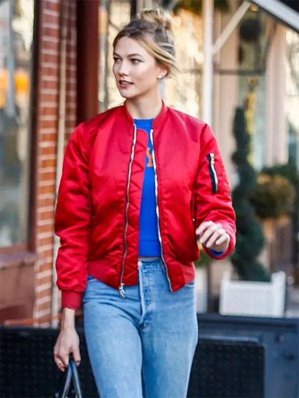 Karlie Kloss Red Bomber Jacket