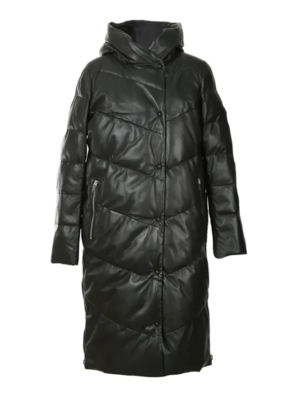 Kim Leather Puffer Long Coat