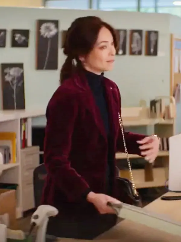 Kristin Kreuk Murder in a Small Town maroon velvet Blazer