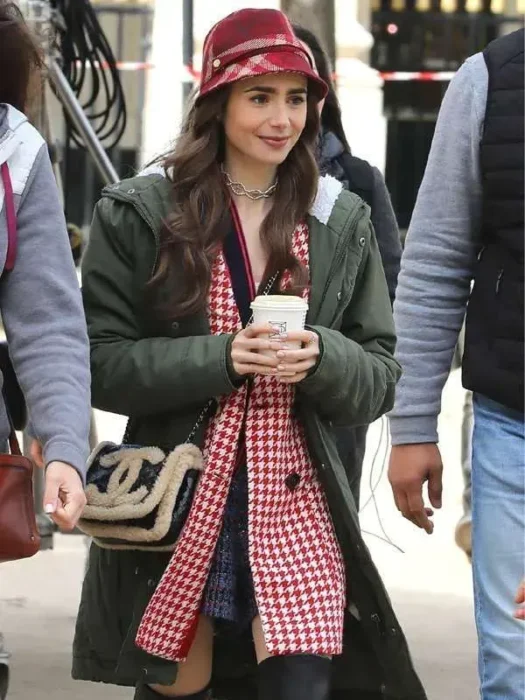 Lily Collins Emily In Paris Hooded Green Jacket