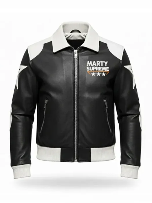 Marty Supreme Black and White Leather Jacket