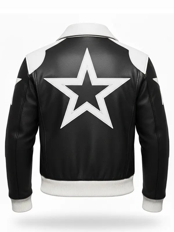 Marty Supreme Black and White Leather Jacket Back