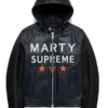 Marty Supreme Navy Hooded Leather Jacket