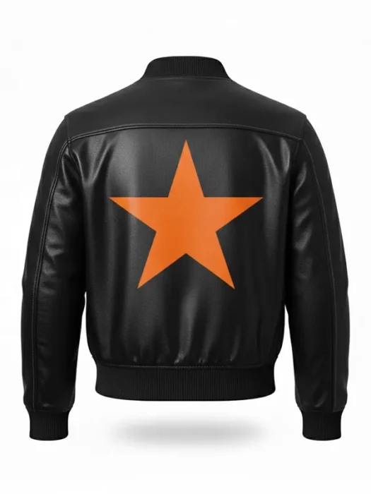 Marty Supreme Orange and Black Leather Jacket Back